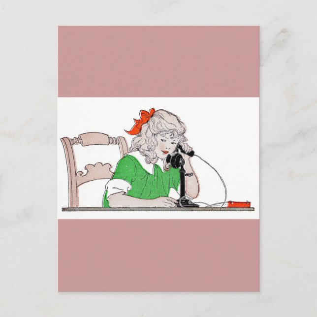 Mädchen am Vintagen Telefon Postkarte (Vorderseite)