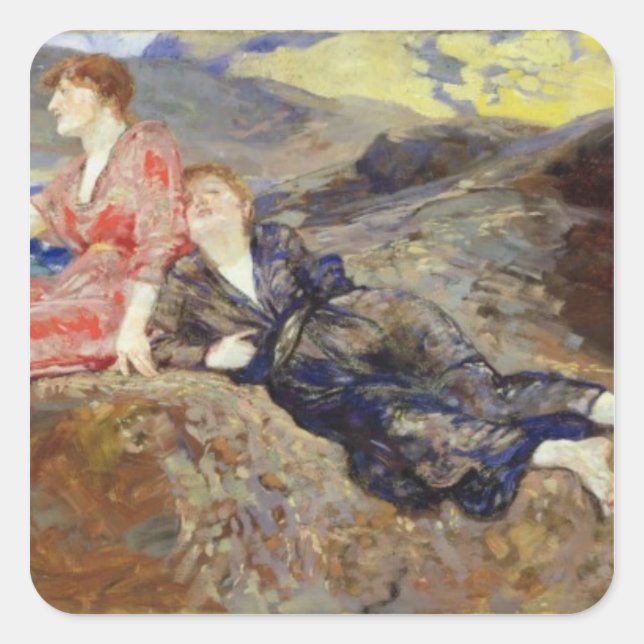 Mädchen an der Küste, c.1884-85 Quadratischer Aufkleber (Vorderseite)