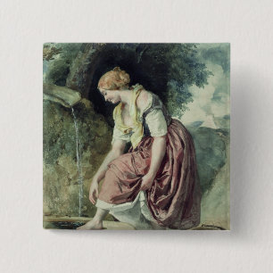 Mädchen an einem Rohr Button