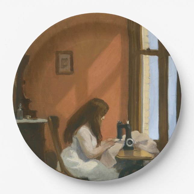 Mädchen an einer Nähmaschine (von Edward Hopper) Pappteller (Vorderseite)