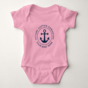 Mädchen-Anker-Tau-Nautik-Kapitän-Boot-Name Baby Strampler