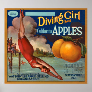 Mädchen-Apple-Frucht-Kisten-Aufkleber KRW Vintager Poster