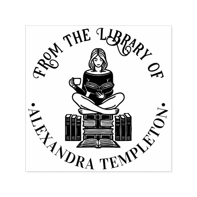 Mädchen auf Büchern gelesen #2 Bibliotheksname Permastempel (Design)