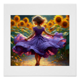 Mädchen auf dem Feld der Sonnenblumen, Poster