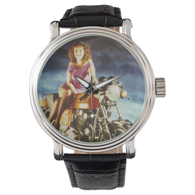 Mädchen auf einem Motorrad Armbanduhr (Vorderseite)