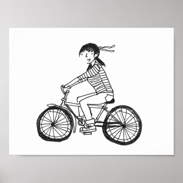 Mädchen auf einer Bike-Illustration Poster (Vorne)