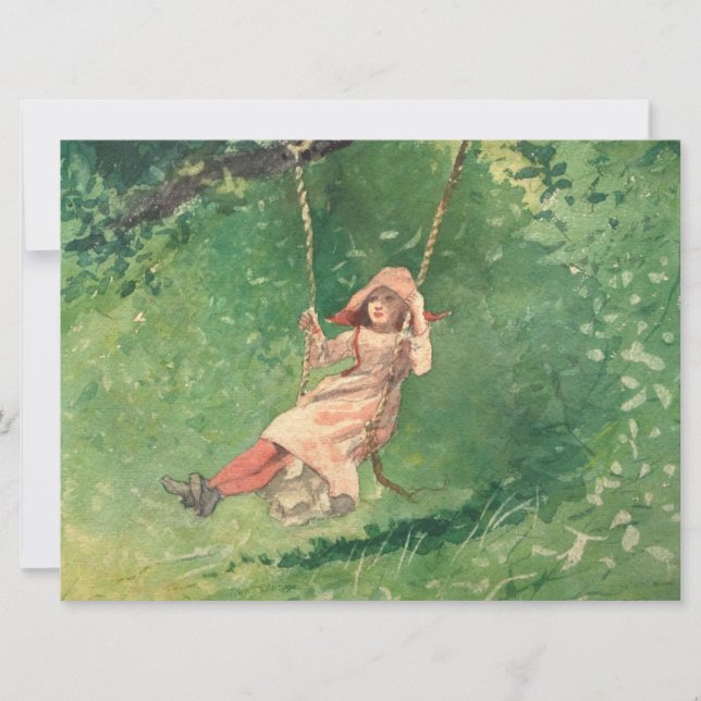 Mädchen auf einer Schaukel (Ländliche Kindheit) (W Karte (Vorderseite)