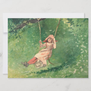 Mädchen auf einer Schaukel (Ländliche Kindheit) (W Karte