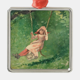 Mädchen auf einer Schaukel (Ländliche Kindheit) (W Ornament Aus Metall