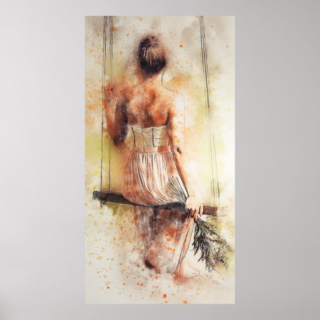 Mädchen auf einer Schaukel Poster (Vorne)