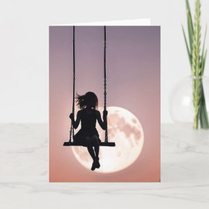 Mädchen auf einer schwungvollen Silhouette auf dem Karte