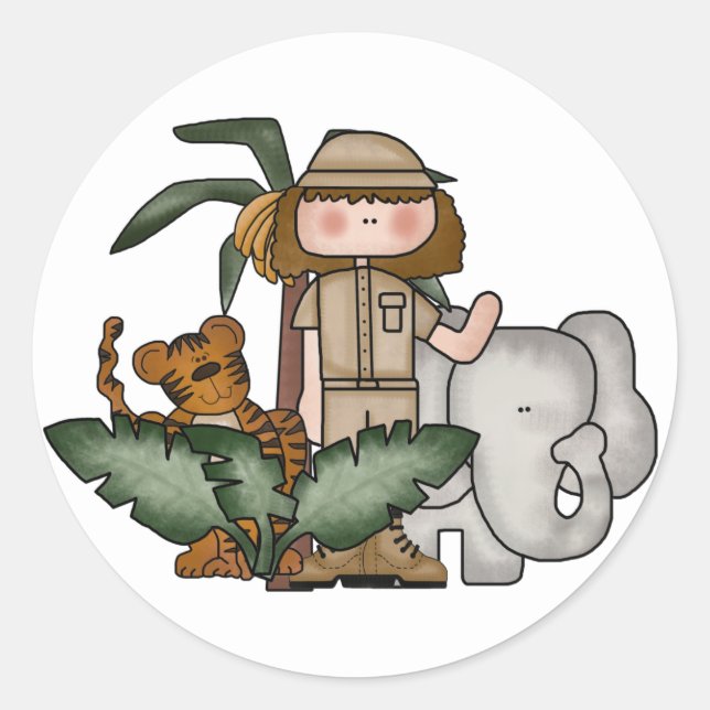 Mädchen auf Safari Runder Aufkleber (Vorderseite)