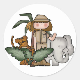 Mädchen auf Safari Runder Aufkleber
