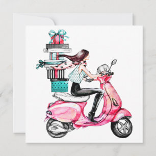 Mädchen auf Scooter, die Präsentationen tragen Karte