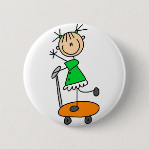 Mädchen auf Skateboard-Knopf Button
