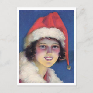Mädchen aus den 1920er Jahren im Weihnachtsmannhut Postkarte
