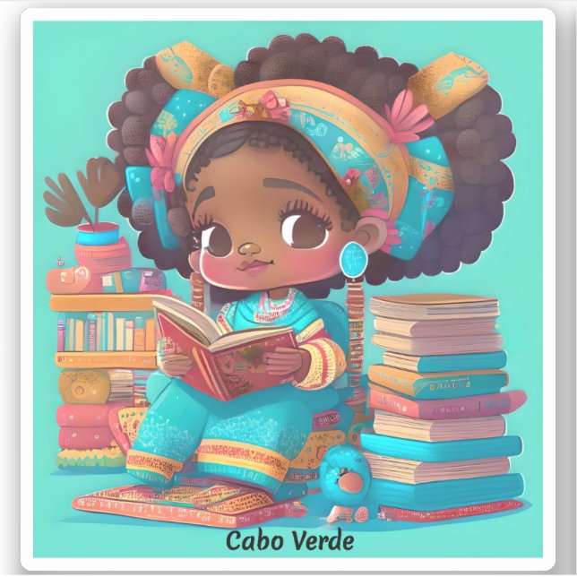 Mädchen aus der Welt lesen - Cabo Verde Aufkleber (Vorderseite)