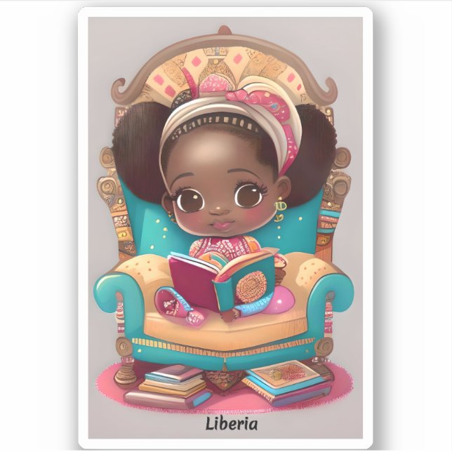 Mädchen aus der Welt Lesen - Liberia Aufkleber (Vorderseite)