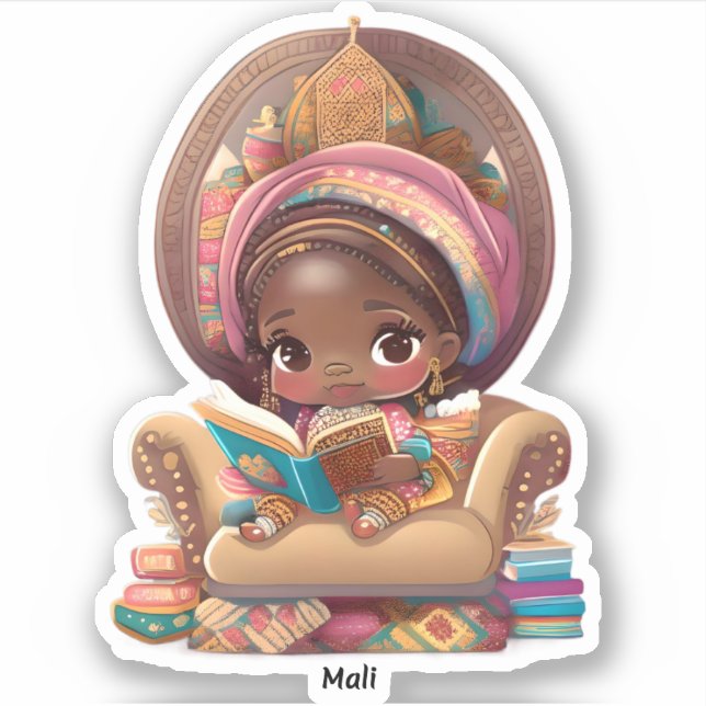 Mädchen aus der Welt lesen - Mali Aufkleber (Vorderseite)