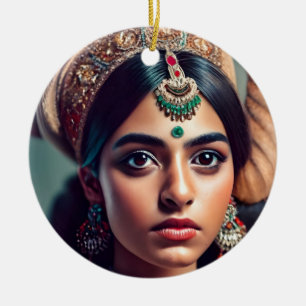Mädchen aus Indien mit Gold dekoriert Keramik Ornament