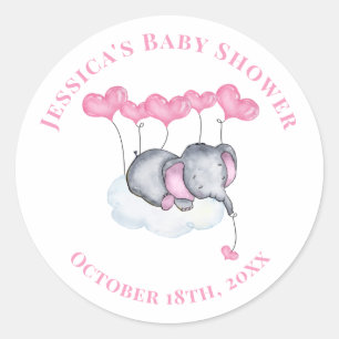 Mädchen-Baby-Elefant auf weißer Wolke Baby Shower Runder Aufkleber