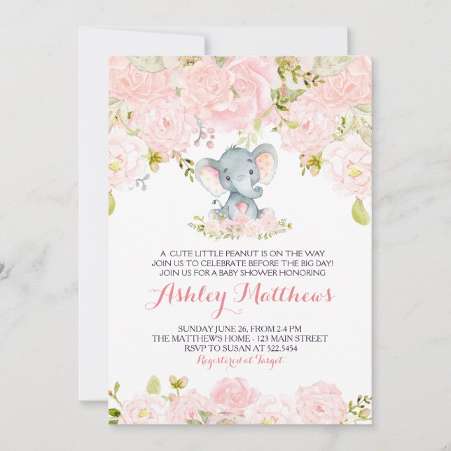 Mädchen-Baby-Elefant-Babyparty-Einladungen Einladung (Vorderseite)