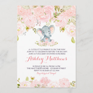 Mädchen-Baby-Elefant-Babyparty-Einladungen Einladung