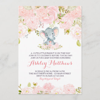Mädchen-Baby-Elefant-Babyparty-Einladungen Einladung