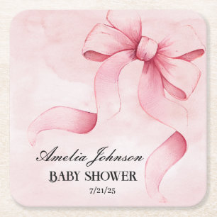 Mädchen-Baby-Party Blush Rosa Band Coquette Rechteckiger Pappuntersetzer