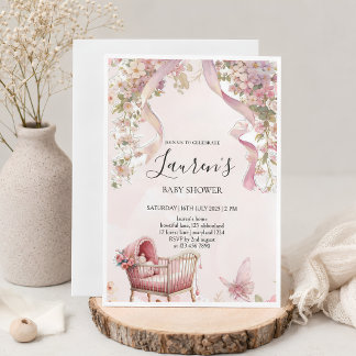 Mädchen-Baby-Party-Einladung mit rosa Schleife Einladung
