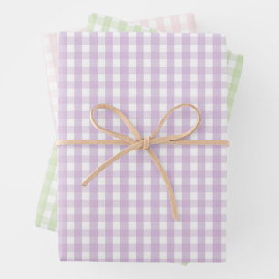 Mädchen-Baby-Party - Lila Grün Rosa Gingham Karo Geschenkpapier Set