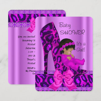 Mädchen-Baby-Party Lila Rosa Leopard Einladung