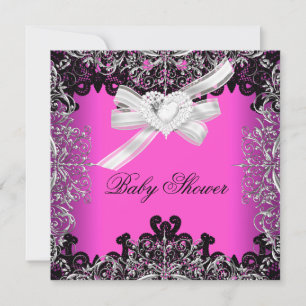 Mädchen-Baby-Party Pretty Hot Pink Weiß Schwarz Einladung