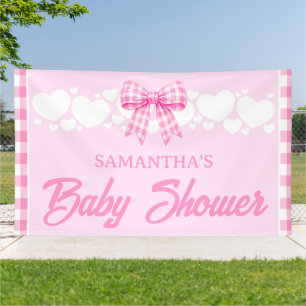 Mädchen-Baby-Party rosa Gingham-Schleife Banner