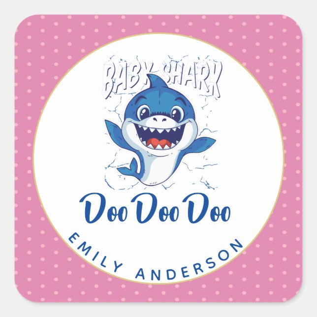 Mädchen BABY SHARK Dusche Dock Niedlich Pink indiv Quadratischer Aufkleber (Vorderseite)