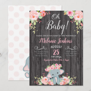 Mädchen-Babyparty-Einladung, Elefant-Babyparty Einladung
