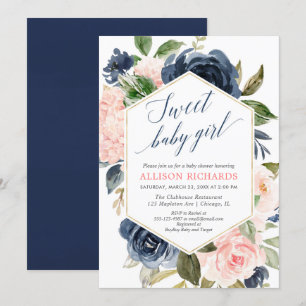Mädchen-Babyparty erröten das rosa Blumen Einladung