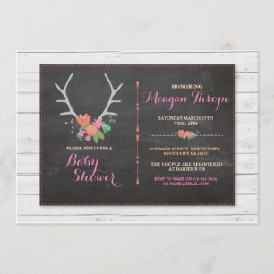 Mädchen-Babyparty-Hirsch-Rosa-rustikale Blumen Einladung