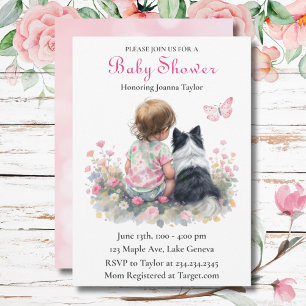 Mädchen-Babyparty im Zeichen des Hundes in Rosa Einladung