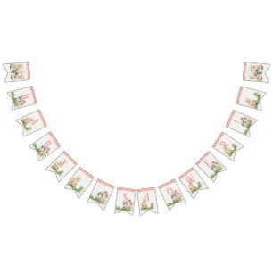 Mädchen-Babyparty-Kaninchen-Häschen-BlumenAquare Wimpelkette