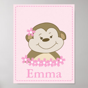 MÄDCHEN Bambino Affe Kinderzimmer Baby Kunst Druck Poster
