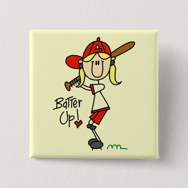 Mädchen Baseball Batter Up T-Shirts und Geschenke Button (Vorderseite)