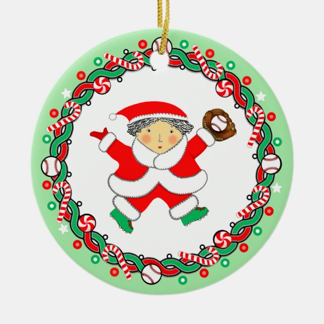 Mädchen Baseball Keramik Ornament (Vorne)