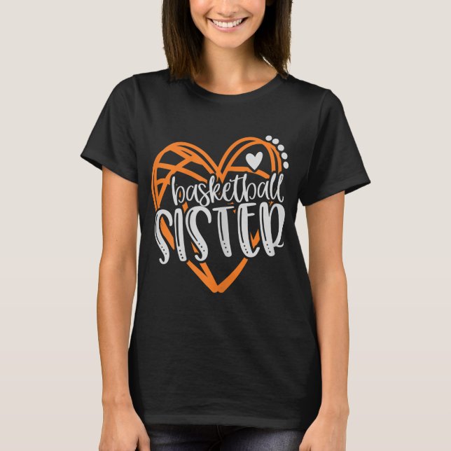 Mädchen Basketball Schwester Herz bekümmert T-Shirt (Vorderseite)