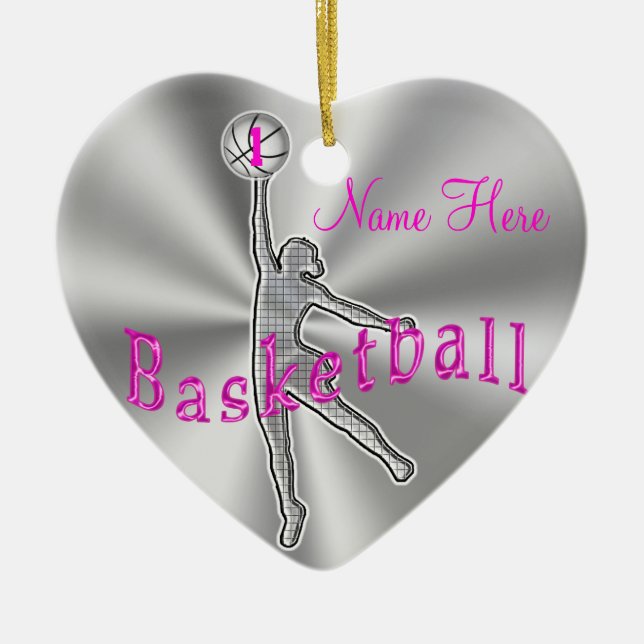 Mädchen-Basketball verziert ihren NAMEN und ZAHL Keramik Ornament (Vorne)