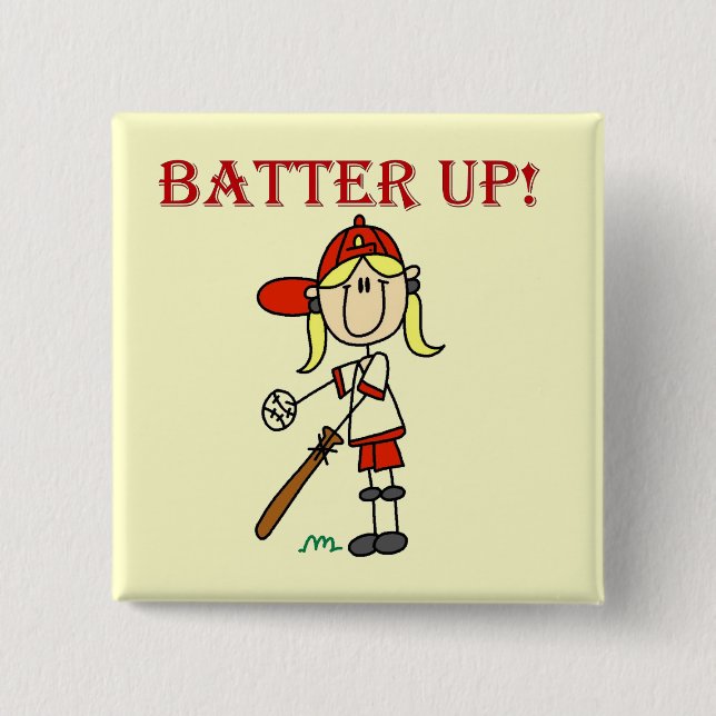 Mädchen Batter Up Baseball T-Shirts und Geschenke Button (Vorderseite)