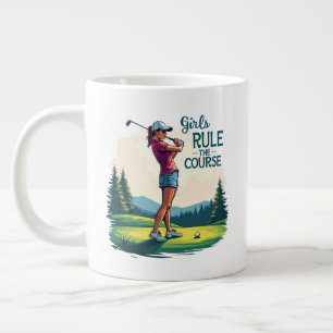 Mädchen beherrschen den Kurs Retro-Golf-Illustrati Jumbo-Tasse