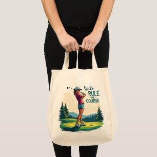 Mädchen beherrschen den Kurs Retro-Golf-Illustrati Tragetasche