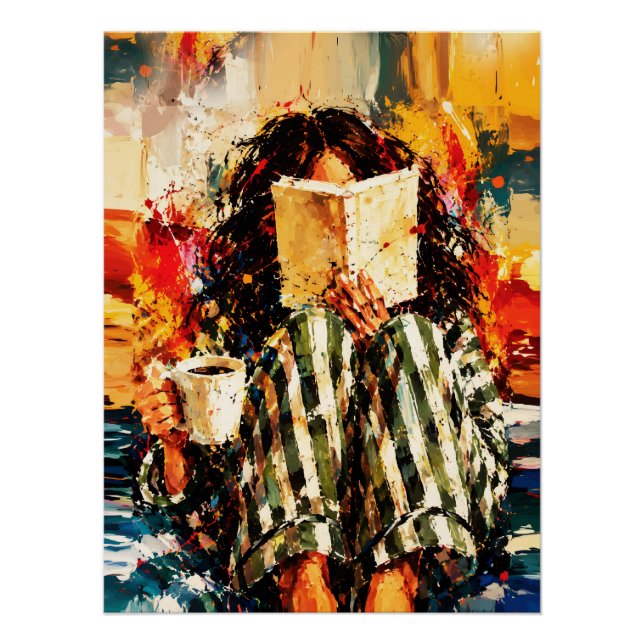 Mädchen beim Lesen eines Buches, gemütliche Malere Poster (Vorderseite)