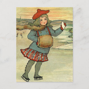 Mädchen beim Schlittschuhlaufen Postkarte